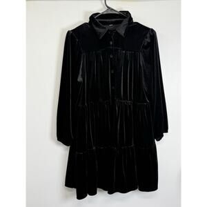 Black Velvet Tiered Ruffle Tunic Dress Womens Small Whimsigoth Witchy Fairy